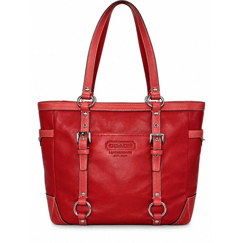 Coach Hampton Red Leather Tote Shoulder Bag 2008